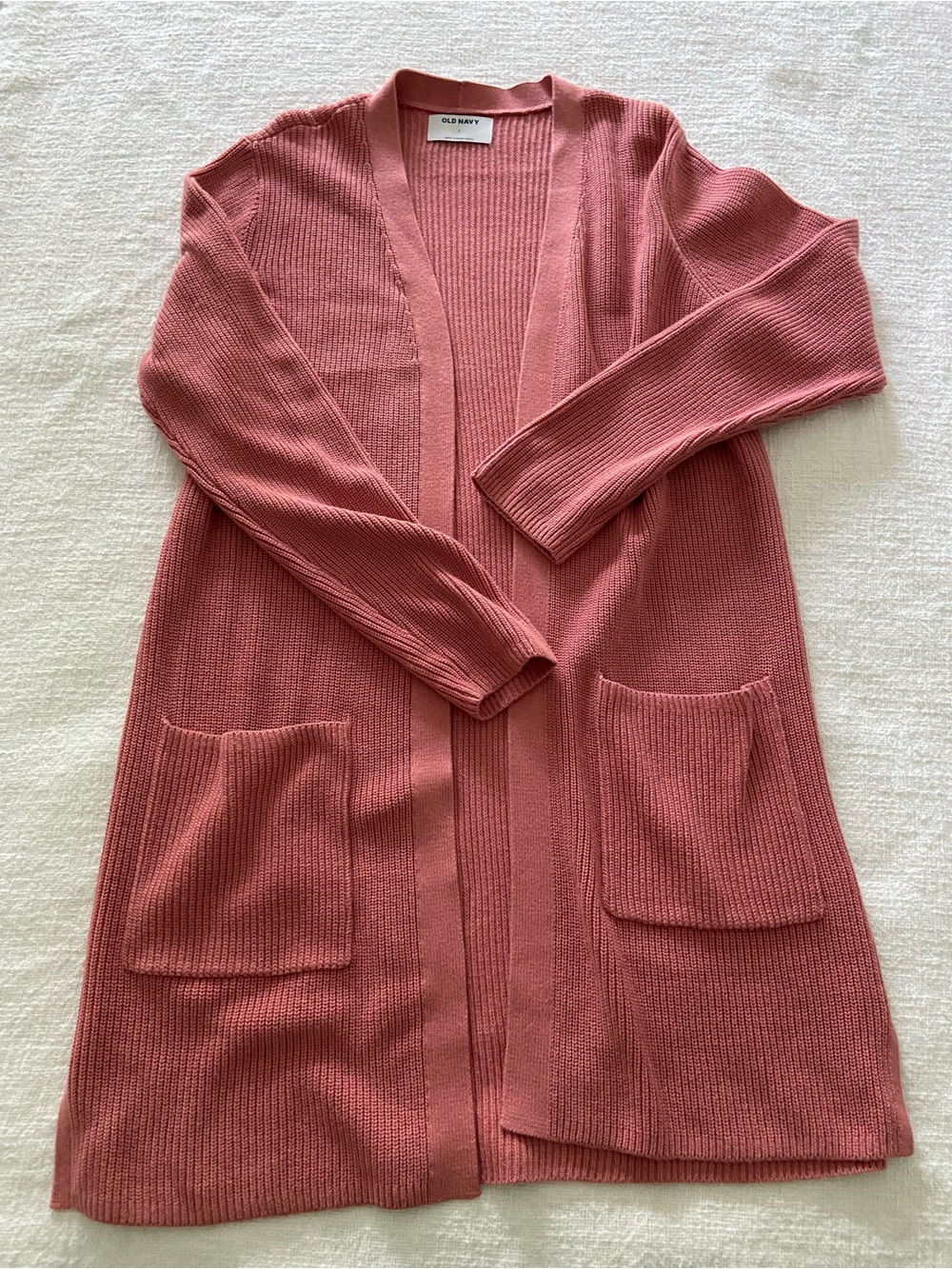 Old Navy Women's Dusty Rose Open-Front Ribbed Cardigan Sweater Pockets Small